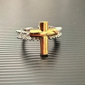Gold and Silver Cross Ring. Adjustable, new never worn